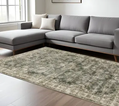8' X 10' Blue And Beige Oriental Printed Stain Resistant Non Skid Area Rug