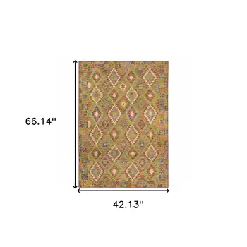 4' X 6' Gold Orange Brown Red Green Purple And Beige Southwestern Printed Stain Resistant Non Skid Area Rug
