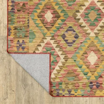 8' X 10' Gold Orange Brown Red Green Purple And Beige Southwestern Printed Stain Resistant Non Skid Area Rug