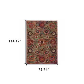 7' X 10' Red and Gold Floral Power Loom Area Rug