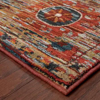 10' X 13' Red and Gold Floral Power Loom Area Rug