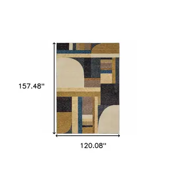 10' X 13' Blue and Beige Geometric Power Loom Area Rug