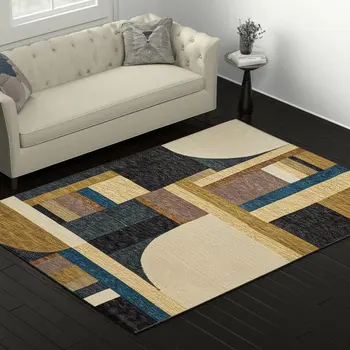 5' X 7' Blue and Beige Geometric Power Loom Area Rug