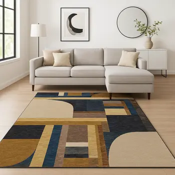7' X 10' Blue and Beige Geometric Power Loom Area Rug