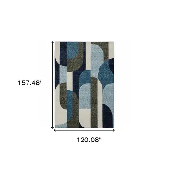 10' X 13' Blue and Gray Geometric Power Loom Area Rug
