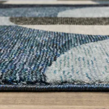 8' Blue And Ivory Geometric Runner Rug