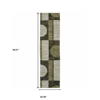 8' Blue And Beige Geometric Runner Rug