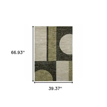 3' X 5' Blue and Beige Geometric Power Loom Area Rug