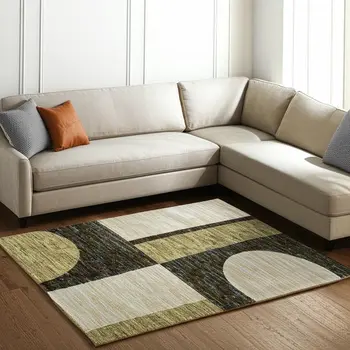 7' X 10' Blue and Beige Geometric Power Loom Area Rug