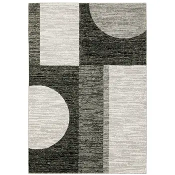 7' X 10' Gray and Ivory Geometric Power Loom Area Rug