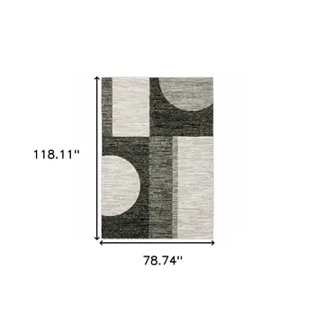 7' X 10' Gray and Ivory Geometric Power Loom Area Rug