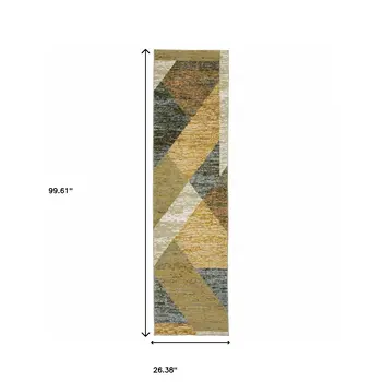 8' Blue And Beige Geometric Runner Rug