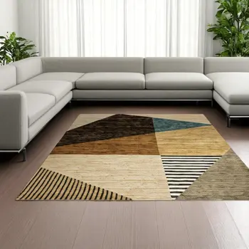 9' X 12' Blue and Beige Geometric Power Loom Area Rug