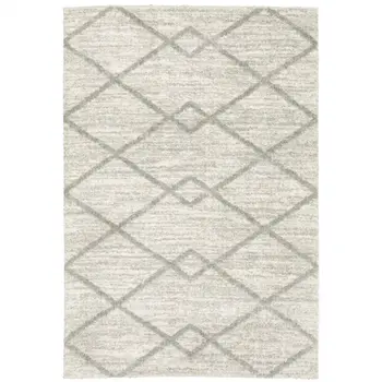 8' X 11' Gray and Ivory Geometric Shag Power Loom Area Rug