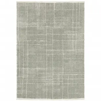 8' X 11' Gray and Ivory Geometric Shag Power Loom Area Rug