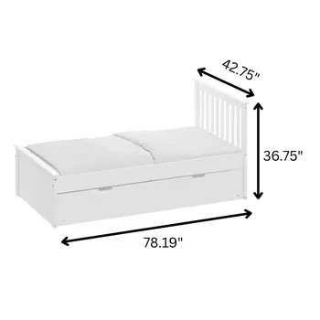 White Solid Wood Twin Bed With Pull Out Trundle