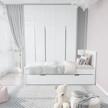 White Solid Wood Twin Bed With Pull Out Trundle