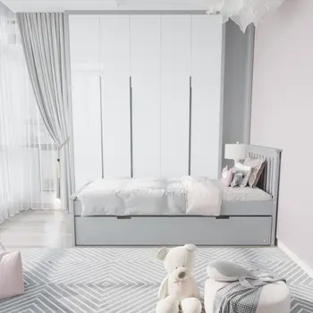 Gray Solid Wood Twin Bed With Pull Out Trundle