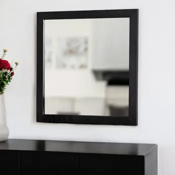 28" Dark Brown Solid Wood Framed Accent Mirror
