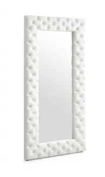 80" White Faux Leather Framed Leaning Accent Mirror