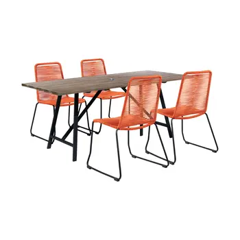 Five Piece Brown and Black Solid Wood Dining Set with Four Chairs