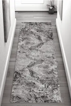 2' X 15' Grey Abstract Area Rug
