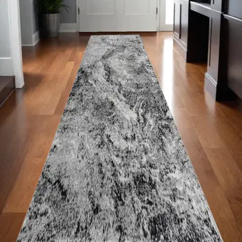 2' X 20' Grey Abstract Area Rug