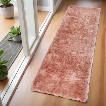 6' Pink Shag Tufted Handmade Runner Rug