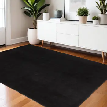4' X 6' Black Shag Tufted Handmade Area Rug