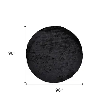 8' Black Shag Hand Tufted Round Rug