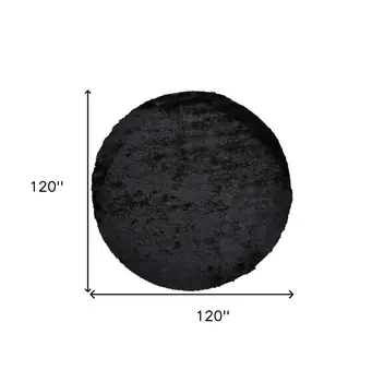10' Black Round Shag Tufted Handmade Area Rug