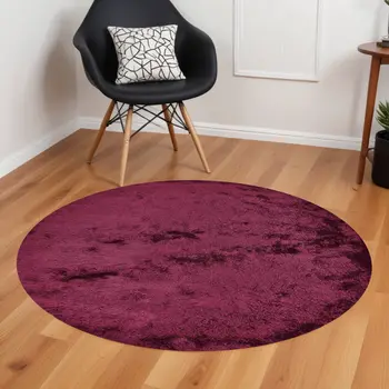 8' Red Purple Shag Hand Tufted Round Rug