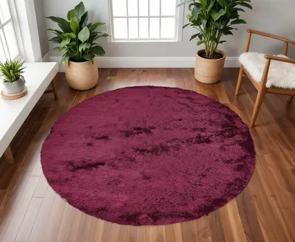 10' Red And Purple Round Shag Tufted Handmade Area Rug