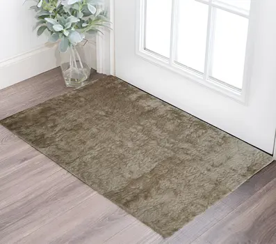 2' X 3' Tan And Taupe Shag Tufted Handmade Area Rug