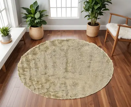 8' Taupe Shag Hand Tufted Round Rug
