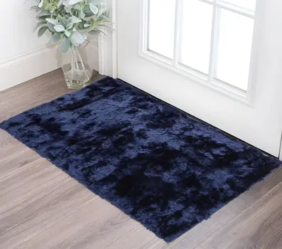 2' X 3' Blue And Black Shag Tufted Handmade Area Rug