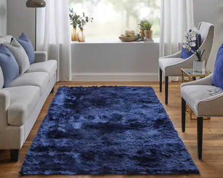 2' X 3' Blue And Black Shag Tufted Handmade Area Rug