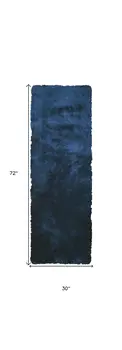 6' Blue And Black Shag Hand Tufted Runner Rug