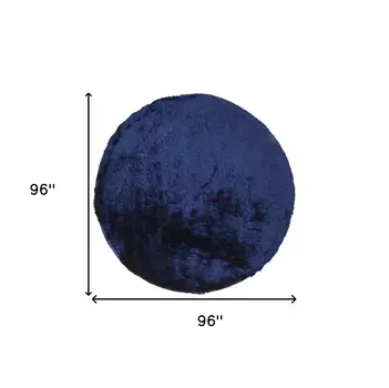 8' Blue and Black Shag Hand Tufted Round Rug
