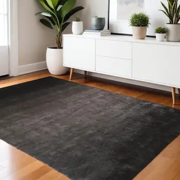 4' X 6' Gray And Black Shag Tufted Handmade Area Rug