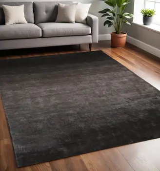 5' X 8' Gray And Black Shag Tufted Handmade Area Rug