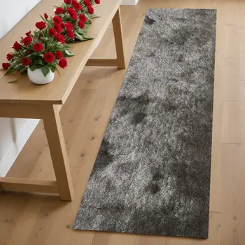 6' Charcoal Shag Hand Tufted Runner Rug