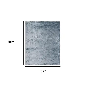 5' X 8' Blue And Silver Shag Tufted Handmade Area Rug