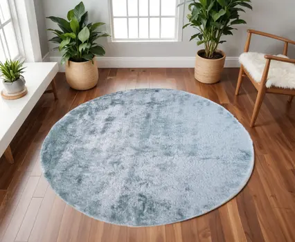 10' Blue And Silver Round Shag Tufted Handmade Area Rug
