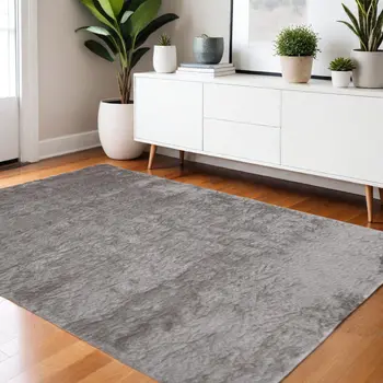 4' X 6' Gray And Silver Shag Tufted Handmade Area Rug