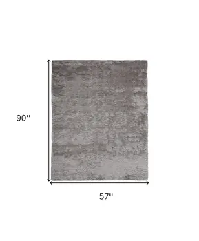 5' X 8' Gray And Silver Shag Handmade Area Rug