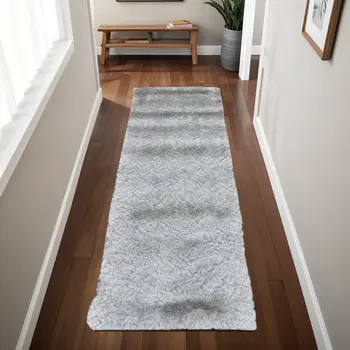 6' Gray Shag Hand Tufted Runner Rug
