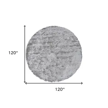 10' Gray And Silver Round Shag Tufted Handmade Area Rug