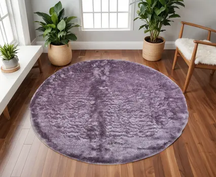 8' Purple Round Shag Tufted Handmade Area Rug