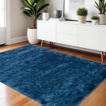 4' X 6' Blue And Green Shag Tufted Handmade Area Rug
